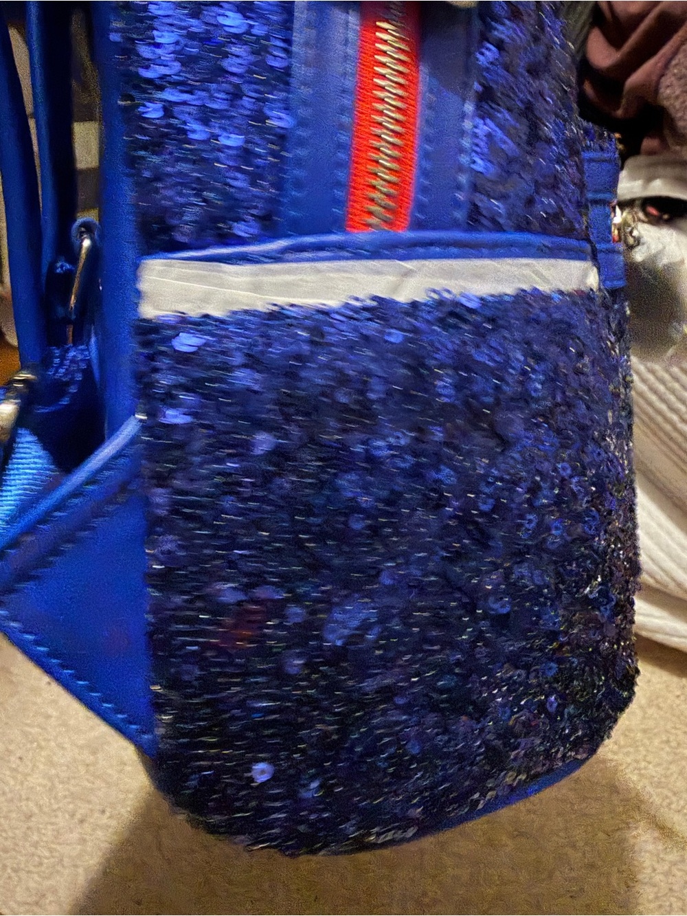 Loungefly Blue Sequin NASA Mini Backpack with Red Zipper - Picture 3 of 4
